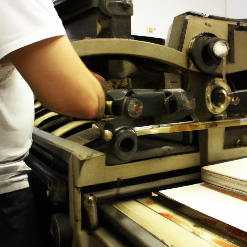 Person operating a printing press