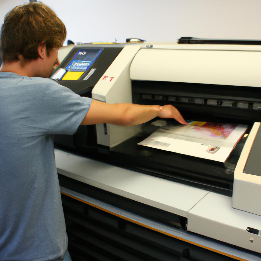 Person operating digital printing machine