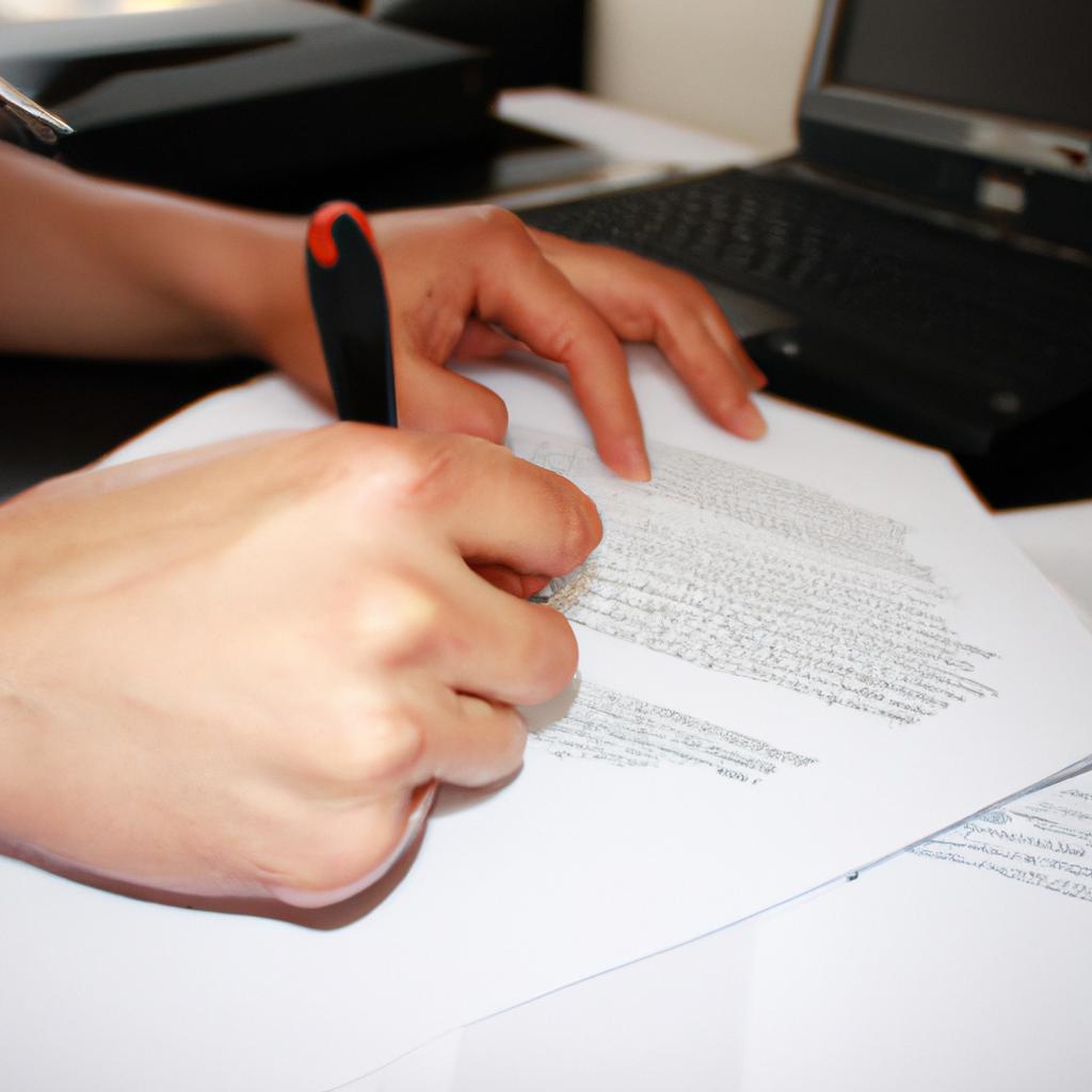 Person editing a document